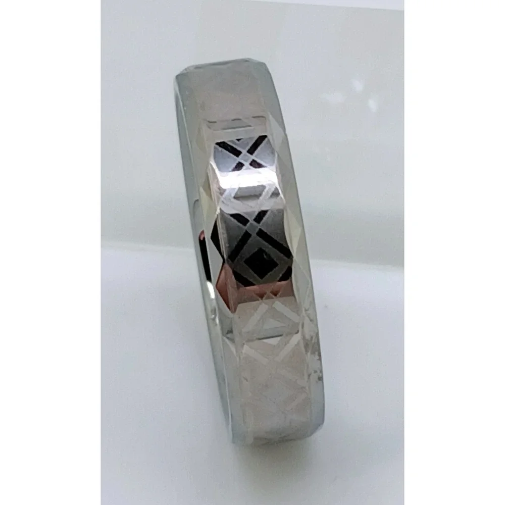 Vintage Tungsten 6mm Faceted Geometric Band Ring Size 11 Comfort Fit Y2K New NOS